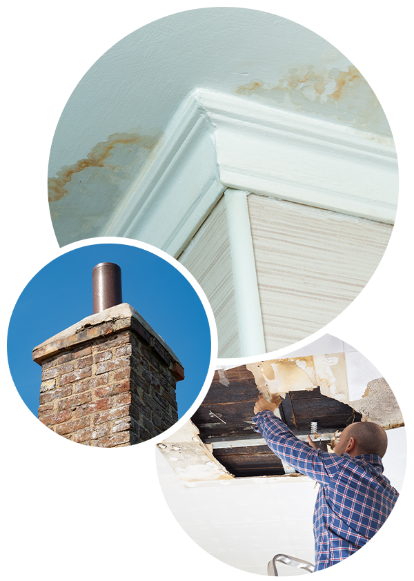 Leaky Chimney Roof and Ceiling Water Damage Repairs
